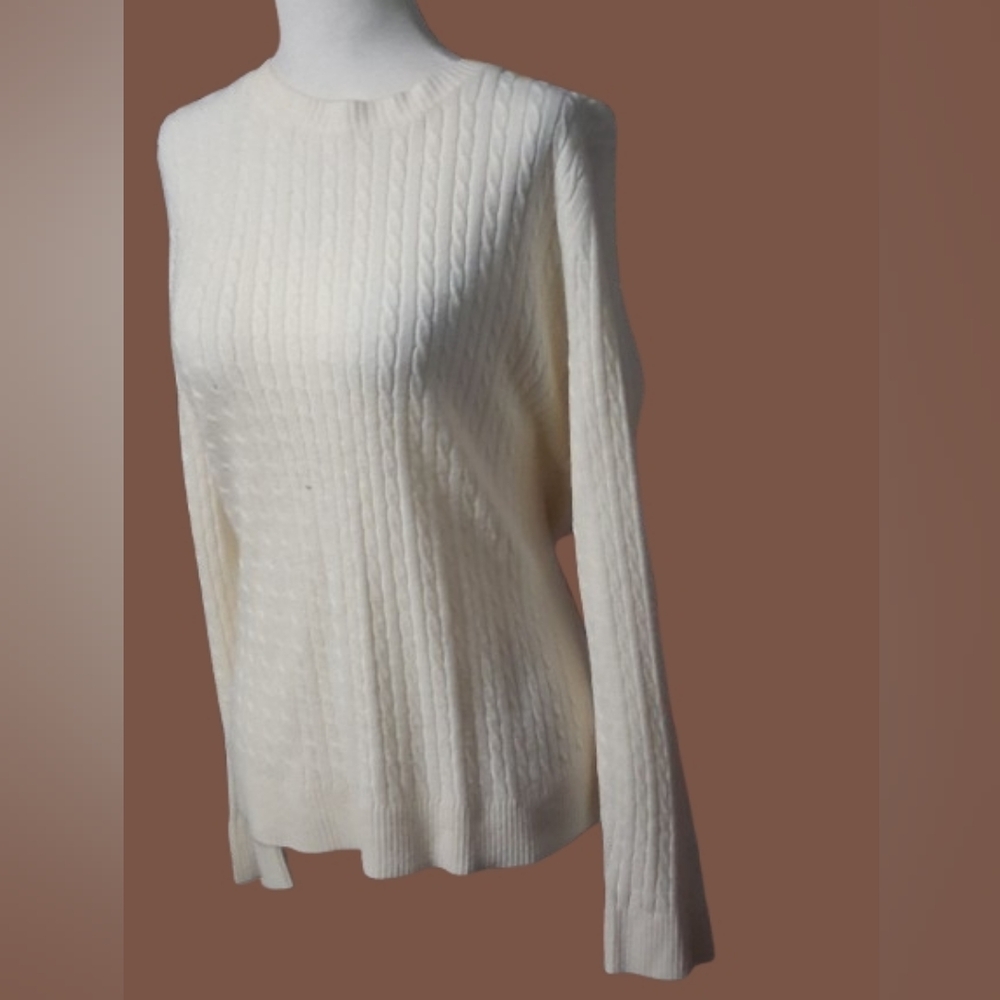 NWOT Designers Originals Luxelon Cream Cable Knit Sweater, Soft Long Sleeve, S-L